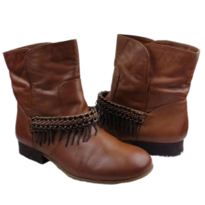 Kenneth Cole Reaction King Dom Chain Tan Leather Round Toe Low Heel Ankle Boot